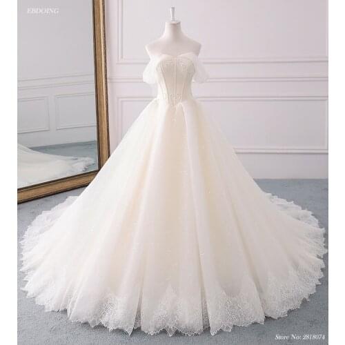 Veatidos De Novia Real Photo A-line Wedding Dresses Short Sleeves Sweetheart Neckline Lace Up Chapel Train With Lace Beaded