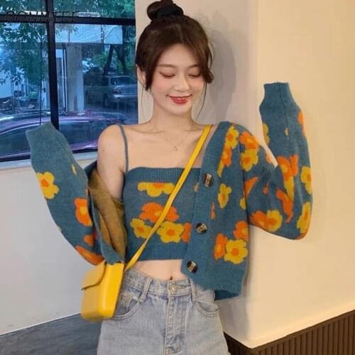 Sweater Cardigan Women Spring Floral Vintage Sweet All-match New Soft Tender Colorful Female Chic Leisure Fashion Japanese Style