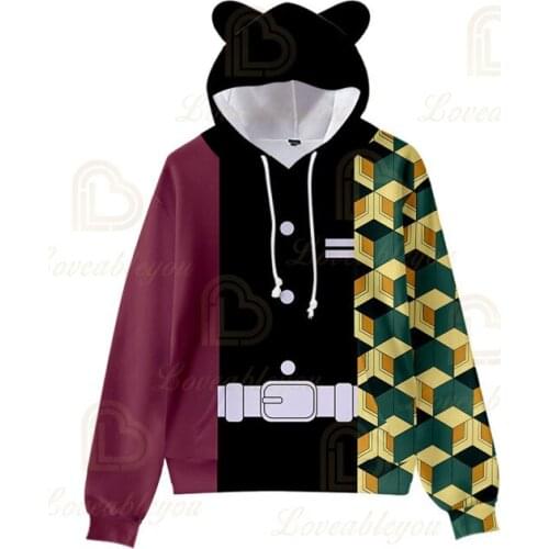 Anime 3D Print Demon Slayer Men Hoodie Hooded Autumn Anime Kimetsu No Yaiba Kawaii Cat Ears Kids Hoodie Pullovers