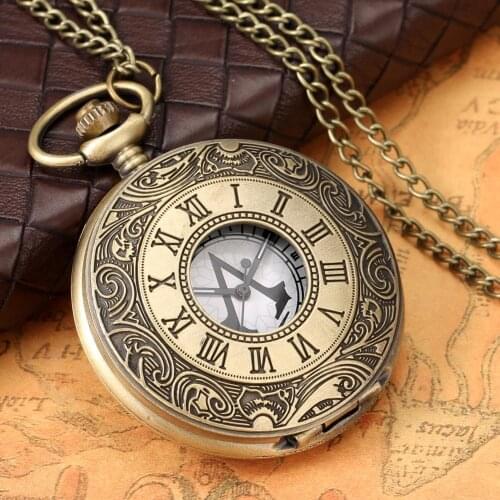 Vintage Bronze Steampunk Quartz Pocket Watch Antique Hollow Roman Numerals Punk Necklace Pendant Chain Best Gifts for Men Women