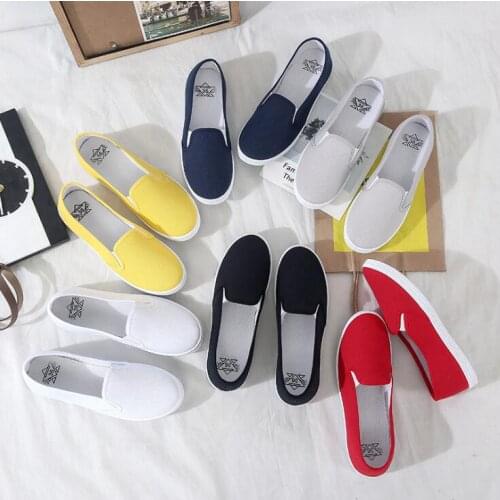 2021 Plus Size 36-42 Slip on single Shoe Flats Canvas shoes Loafers Candy Color Casual Shoes Female White Shoes zapatos mujer