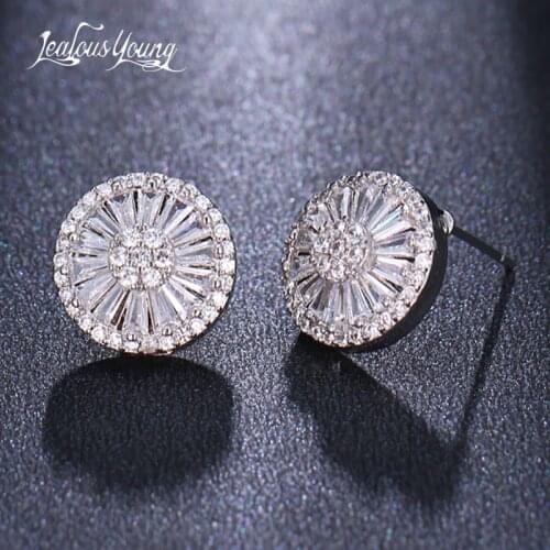 Silver Color Round Cute Bling Zircon Stone Stud Earrings for Women Fashion Jewelry Gift 2020 New Korean Earrings