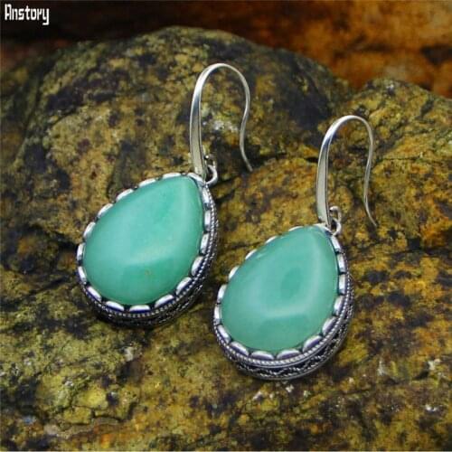 Ancient Water Drop Natural Jades Earrings For Women Flower Pendant Natural Stone Lapis Tiger Eye Quartz Vintage Fashion Jewelry