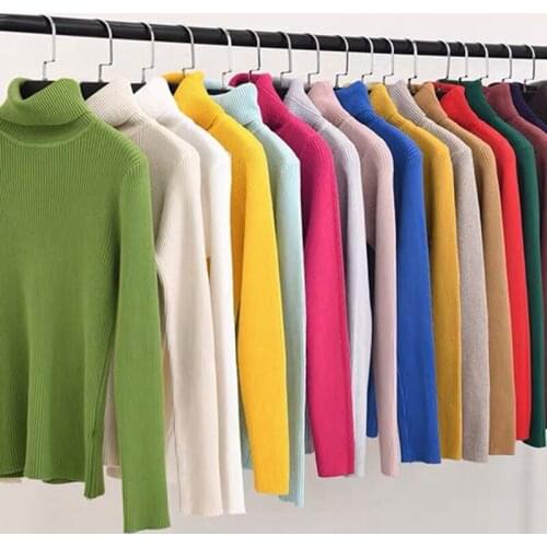 14 Colors Sweater Women 2019 Spring Autumn Knitted Ribbed Pullover Long Sleeve Turtleneck Slim Jumper Soft Warm Pull Femme