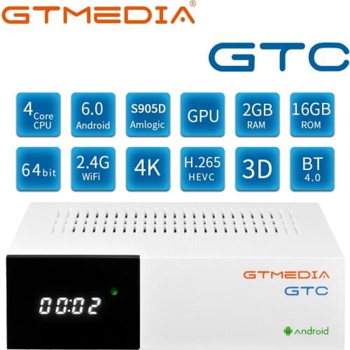 4K UHD GTMEDIA GTC Android 6.0 TV BOX DVB-S2/T2/C Satellite Receiver 2GB 16GB with No App for Europe Support M3U Set Top Box
