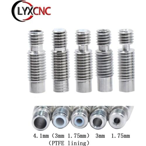 5Pcs Extruder E3D V6 Throat Heat Break Hotend Throat 1.75/3.0mm Filament With PTFE All-Metal Feed Tube Pipes 3D Printer Part