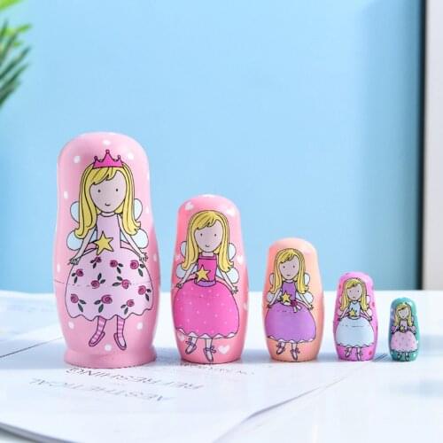 5 Layer Retro Lovely Russian Nesting Doll Girl Matryoshka Ornaments Hand-Painted Wooden Crafts for New Year Gift Home Decor#38