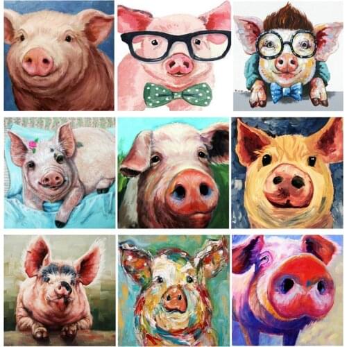 MUXN Full Round Stone 5D Diamond Painting Cartoon Pig Animal Diamond Embroidery Cross Stitch Diamond Diamand Needlework A8011
