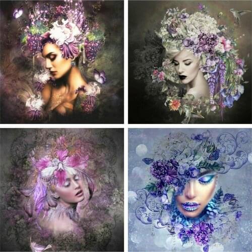 Huacan 5D Diamond Painting Art Woman Full Square Diamond Embroidery Mosaic Portrait Pictures Of Rhinestones Decoration Home