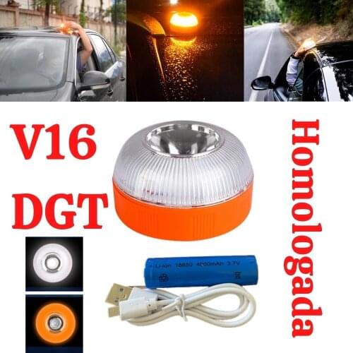 Emergency Light v16 Homologated dgt Approved Car Emergency Beacon Light Rechargeable Magnetic Induction Strobe Light