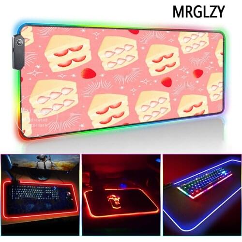 MRGLZY Strawberry Cake LED Light RGB Large Pink Mouse Pad Genshin Impact DeskMat PC Laptop Keyboard Gaming Accessories for LOL