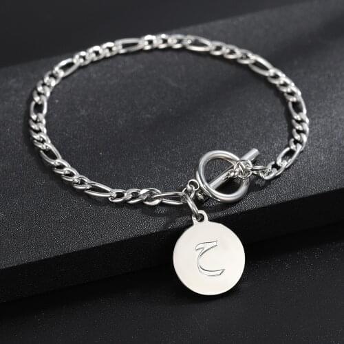 Arabic Initial Letter Bracelet For Women Gold Choker Chain Personalized Coin Pendant & Necklace Stainless Steel Jewelry Gift