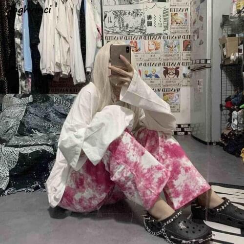 Casual Pants Women Ankle-length Tie Dye Hip Hop Harajuku Streetwear Chic Unisex Loose Leisure Trousers Female Vintage Ulzzang