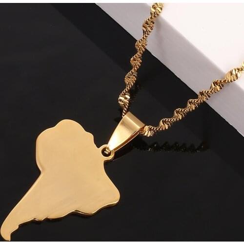 Stainless Steel Gold Color South America Map Pendants Necklace Trendy Map Chain Jewelry