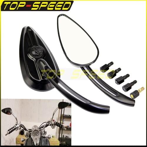 1Pair Black Mirror Rearview Motorcycle Back Side Convex For Harley Heritage Softail Cruiser Scooters 8mm 10mm Bolt