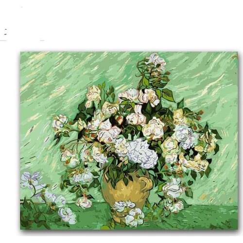 DIY Paints by numbers White rose Vincent van Goghs paintings pictures with kits for adults kids practise paint