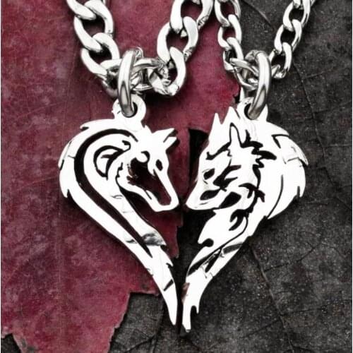His and Her Wolf Pendants for couples