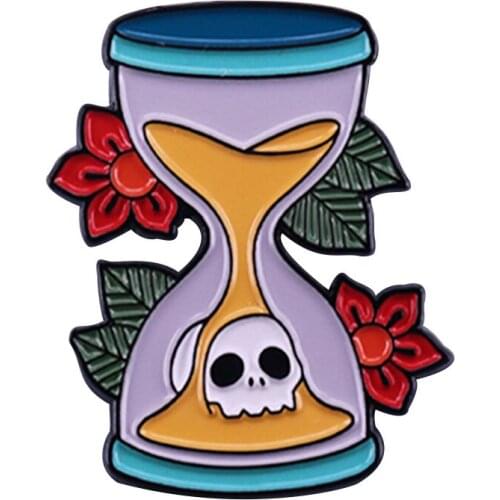 Life Skull Hourglass Enamel Pin Clothes Shirt Jeans Brooch Art Badge Charm Pins Metal Brooches for Women