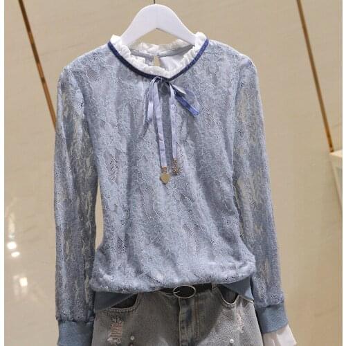 Lace Women Blouse Autumn Ruffles Turtleneck Solid Loose Elegant Female Office Lady Pulls Outwear Tops