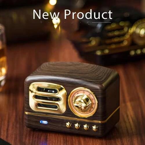Portable Bluetooth 5.0 Speaker Mini External Plug-in Wireless Speaker TF Card Extended Bass and Treble Radio Retro Walnut Style