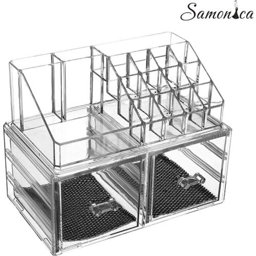 Multifunctional Transparent Jewelry Box 2 Drawer Acrylic Cosmetic Storage Jewelry Box Glossy Makeup Display Rack Drawer