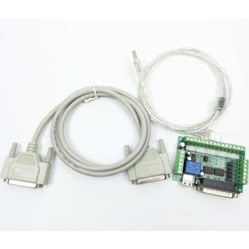 Upgraded 5 Axis CNC Interface Adapter Breakout Board For Stepper Motor Driver Mach3 +USB Cable+DB25 parallel cable