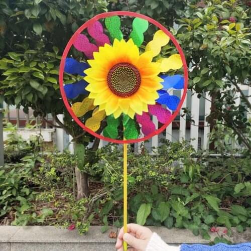 Fashion Pinwheel Toy Easy-assembled Floral Shape Handheld Single Layer Round Kids Sunflower Wind Spinner Ornament for Child