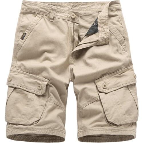 Summer Cropped Loose Cargo Shorts Fashion Trend Youth Sport Holiday Solid Color Plus Size Zipper Multi-Pocket Clothing For Men