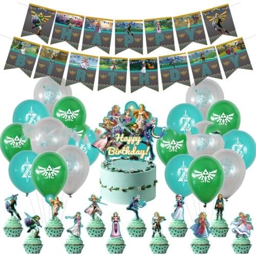 Birthday Party Set Zeld Game Theme Decorations Boys Kids Favors Balloons Hanging Banner Cake Flag Cupcake Card Toppers 1set/pack