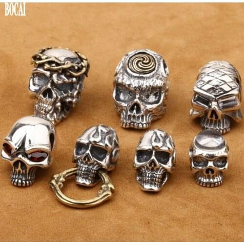 Real s925 pure silver jewelry accessories vintage Thai silver personalized skull three-way Buddha head bracelet pendant silver