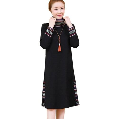 2021 New Fashion Women Dress Autumn And Winter Plus size Loose Casual Dresses Long sleeves Plus velvet Warm Vestir Female OK640