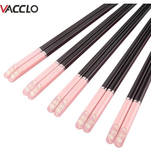 Vacclo 5pairs Pink Sakura Chopsticks Antibacterial Anti-slip High Temperature Resistant Sushi Food Chopsticks Kitchen Supplie