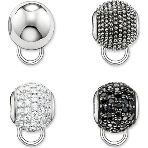 Beads Carrier Black White CZ Pave 925 Sterling Silver Fits Bracelet Europe Vintage Karma Charms European Jewelry Accessories