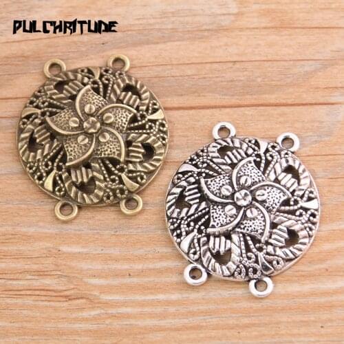 PULCHRITUDE 4pcs 31*36mm New Product Two Color Zinc Alloy Hollow Flower Porous Connectors Jewelry Making DIY Handmade Craft