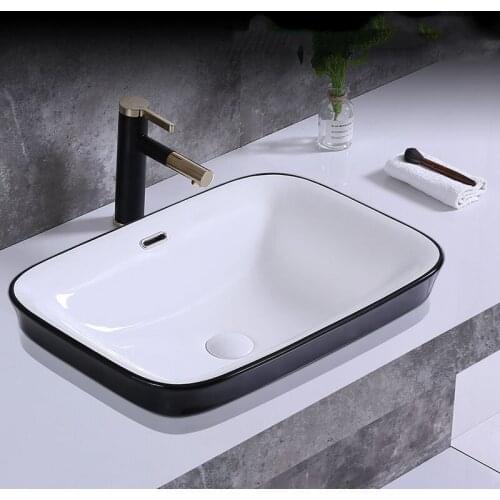Bathroom Sink Ceramic Black White Square Wash Basin Countertop Sinks Drainer Nordic Ceramic Washbasin Art Basin Shampoo Bowl