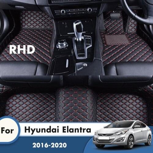 RHD Custom Leather Car Floor Mats For Hyundai Elantra 2020 2019 2018 2017 2016 Carpets Auto Interior Accessories Decoration Rugs