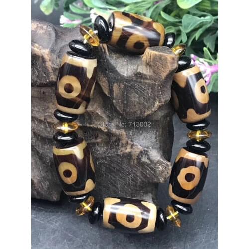 Lucky Tibetan Dzi. Bead 3 eyes Mala chalcedony Bangle carnelian talisman bracelet