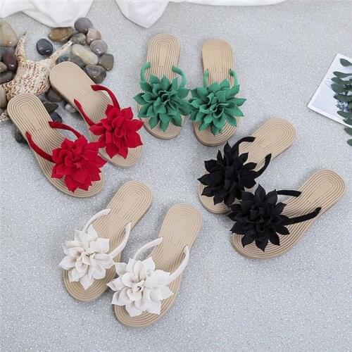 Women Summer Flip Flops Casual Flower Slippers Ladies Slip On Flat Shoes Female Fashion Non Slip Slides Beach Sandals New