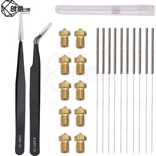 Creativity 22PCS 3D Printer Nozzle and Cleaning Kit 0.4 Mm Mk8 V6 Nozzles Tweezers Tool Kit Stainless Steel Cleaning needle