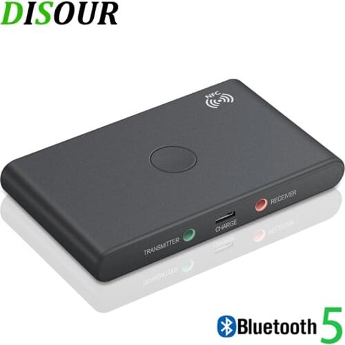 DISOUR NFC Smart Wireless Bluetooth Adapter 2 IN 1 Audio 5.0 Bluetooth Receiver Transmitter 3.5MM AUX Stereo For TV Car Kit PC