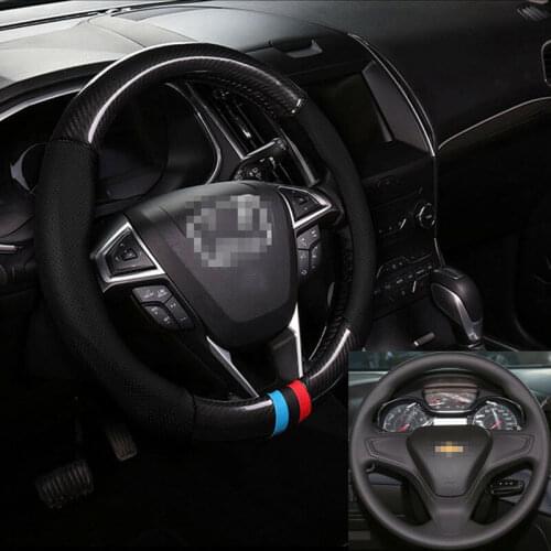 Universal Size M Car Steering Wheel Cover Carbon Fiber Leather For Chevrolet series