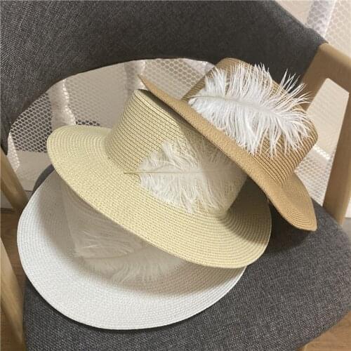 New Summer Handmade Fine Fairy Feather Design Style Lady Fedoras Cap Women Leisure Panama Jazz Hat Gorros