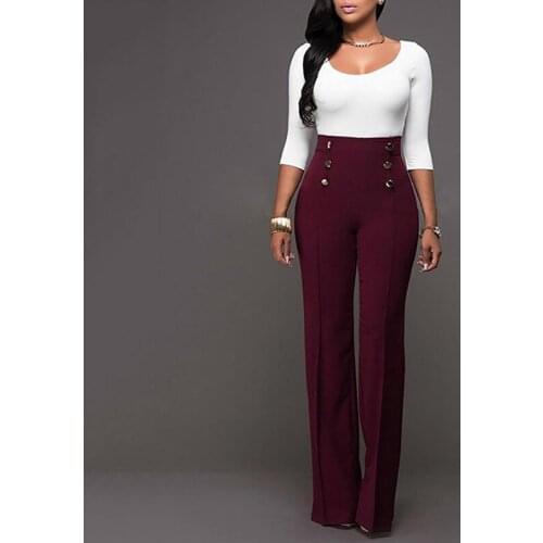 1pc New Fashion High Waist Wide Leg Pants Causal Loose Button Trousers Elegant Solid Pants Women All-match Pants