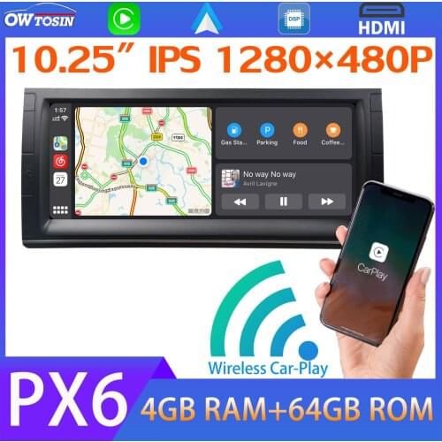 10.25" IPS 1280*480P Android 10.0 PX6 4G+64G GPS For BMW 5er E39 E53 x5 Land Rover Range Rover Bluetooth 5.0 Carplay Radio 5*USB