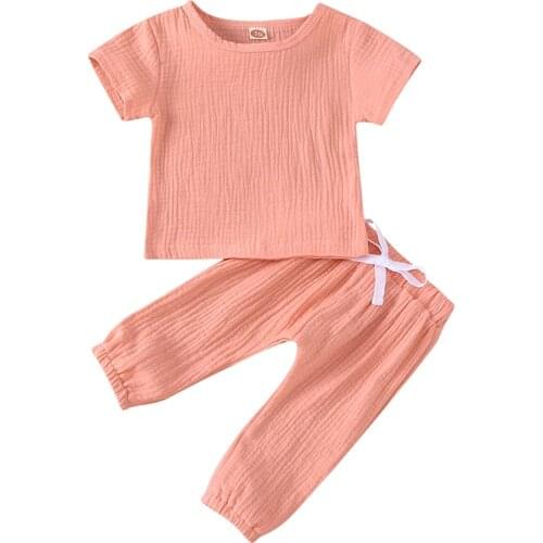 2021 Summer Baby Clothes For 0-3 Years Old Kids Boys Girls Children Clothing Set Cotton Linen Candy Color T-Shirt+Pants Suit