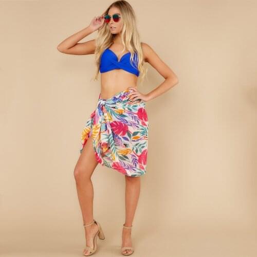 2021 Women Beach Bikini Cover Up Print Pareo Chiffon Wrap Skirt Sarong Scarf Beachwear Bathing Suit Beachwear Swimsuits A847