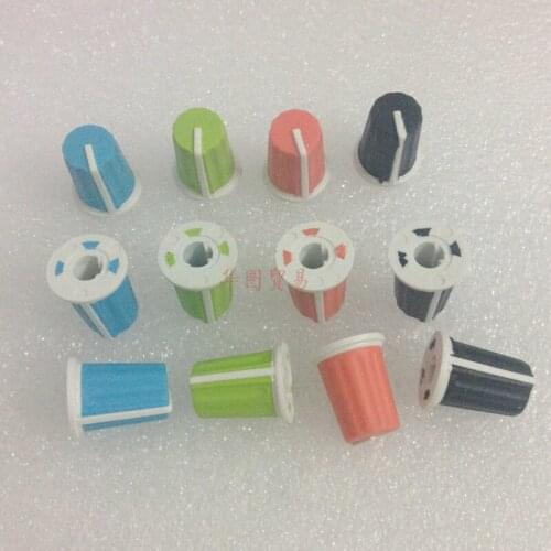 24pcs Color Compact Rotary Potentiometer Knobs Caps / Hole 6mm Soft Rubber D Hole 270 Degrees Indicator / Switch Adjustment