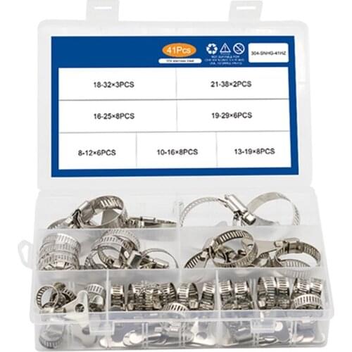 41Pcs Worm Gear Hose Clamp Adjustable 8-38mm Key Clamp Hose Clip Set for Water Pipe Plumbing Application