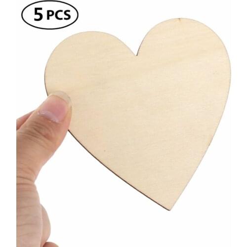 5pcs 100mm 4inch Big Size Blank Heart Wood Pieces Unfinished Round Corner Square Wooden Cutouts for DIY Arts Craft Project