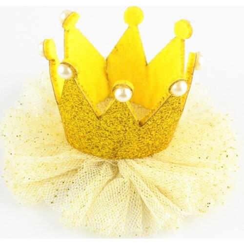 60pcs/lot 10 Color U pick 3.3" Princess Girls Glitter Pearl Felt Crown With Tulle Ruffle Flat Back Unfinished DIY Supply GC03